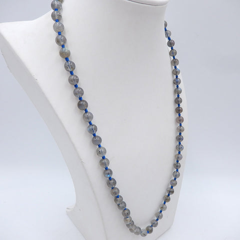 Beads Gemstone Necklaces, Round Labradorite Gemstone Necklaces, 925 Silver Buckle Necklacee, 22 Inch, 30.7g