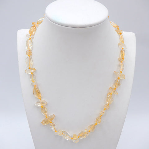 Beautiful Yellow Quartz Gemstone Loose Irregular Beads Necklace For Lover, 925 Silver Buckle, 16 Inch, 26.4g