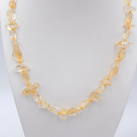 Beautiful Yellow Quartz Gemstone Loose Irregular Beads Necklace For Lover, 925 Silver Buckle, 16 Inch, 26.4g