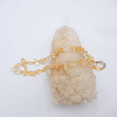 Beautiful Yellow Quartz Gemstone Loose Irregular Beads Necklace For Lover, 925 Silver Buckle, 16 Inch, 26.4g