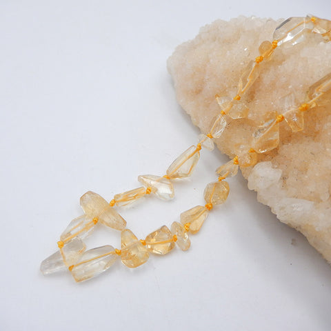 Beautiful Yellow Quartz Gemstone Loose Irregular Beads Necklace For Lover, 925 Silver Buckle, 16 Inch, 26.4g