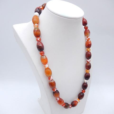 Beads Gemstone Necklaces, Round Red Agate Gemstone Necklaces, 925 Silver Buckle Necklacee, 20 Inch, 81.5g