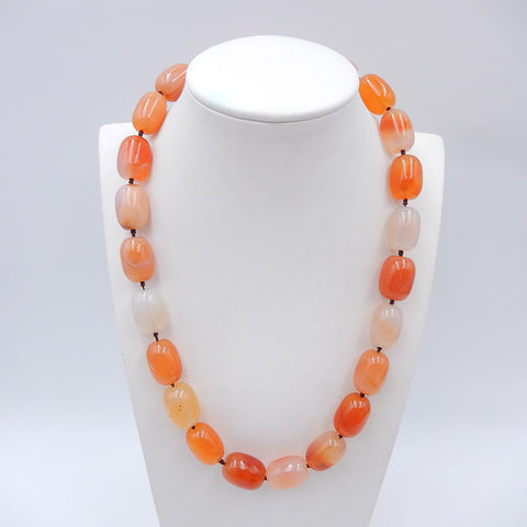 Round Beads Gemstone Necklaces, Red Agate Gemstone Necklaces, 925 Silver Buckle Necklace, 18 inch, 112g