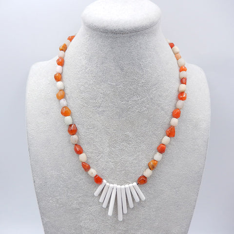 Round Orange Agate Beads And Howlite Pendant Gemstone Necklace,Jewelry Necklace ,Adjustable Necklace