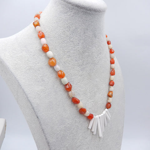 Round Orange Agate Beads And Howlite Pendant Gemstone Necklace,Jewelry Necklace ,Adjustable Necklace