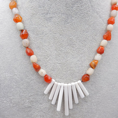 Round Orange Agate Beads And Howlite Pendant Gemstone Necklace,Jewelry Necklace ,Adjustable Necklace