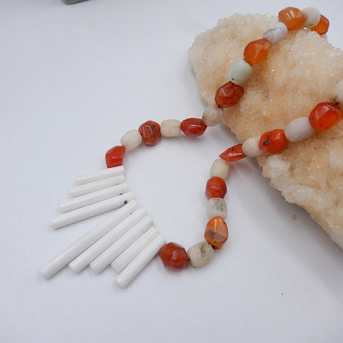 Round Orange Agate Beads And Howlite Pendant Gemstone Necklace,Jewelry Necklace ,Adjustable Necklace