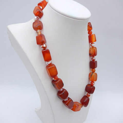 Beads Gemstone Necklaces, Rectangle Red Agate Gemstone Necklaces, 925 Silver Buckle Necklace