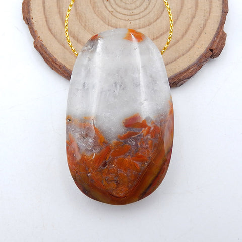 Natural Warring States Red Agate Pendant Bead 40X30X11mm, 33g