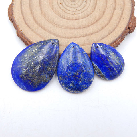 3 PCS Naturel Lapis Lazuli Pierres Précieuses Pendentif Perles, 29x20x3mm, 20x15x4mm, 7.6g