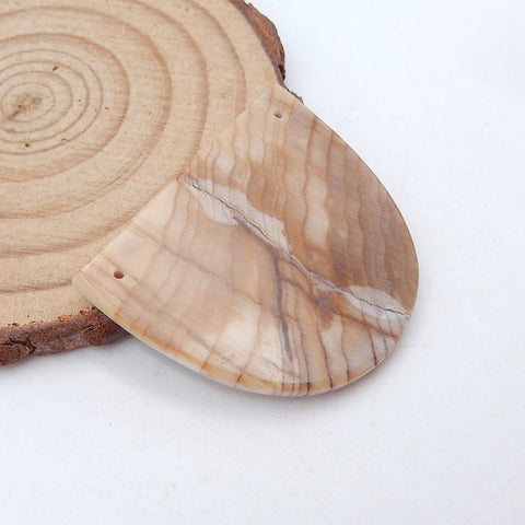 Natural Wood Fossil Pendant Bead 30x35x3mm, 6.9g