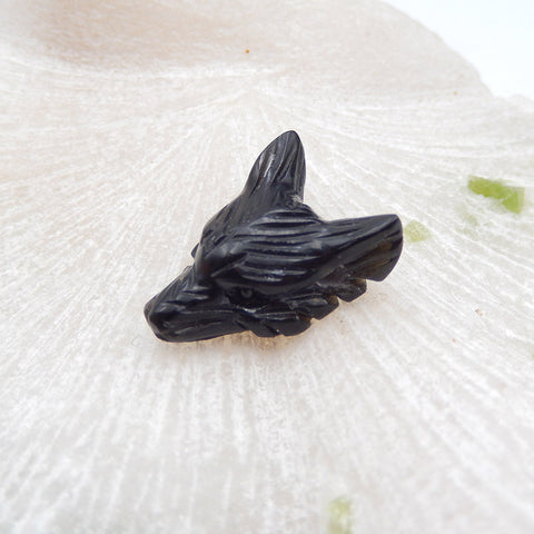 Natural Obsidian Carved wolf head Pendant Bead 21x16x8mm, 2.6g