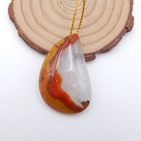 Perle pendentif en agate rouge des États en guerre naturels, 38 x 25 x 8 mm, 12,2 g