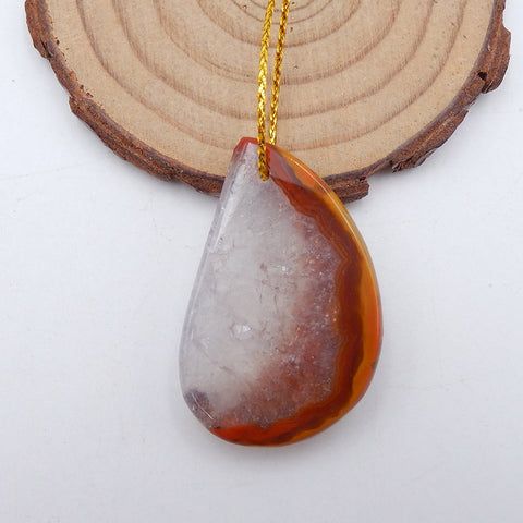 Perle pendentif en agate rouge des États en guerre naturels, 38 x 25 x 8 mm, 12,2 g