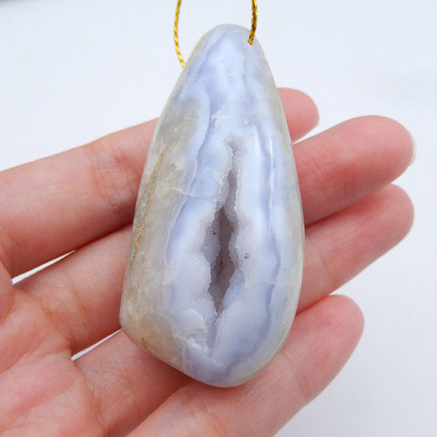 Drusy Blue Lace Agate Gemstone Pendentif Perle, 50x30x22mm, 52.1g