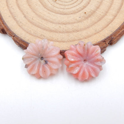 Paire de boucles d'oreilles fleur en opale rose sculptée, 16 x 4 mm, 2,3 g