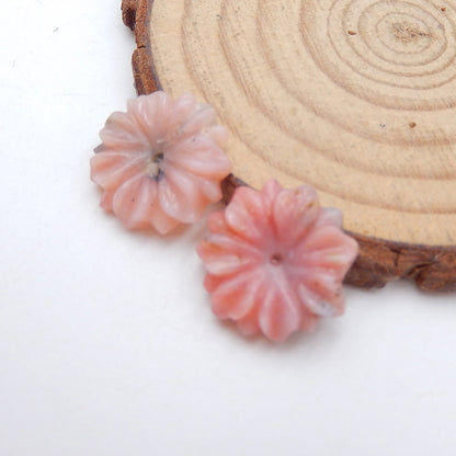 Natural Pink Opal Carved flower Earring Beads 16X4mm, 2.3g