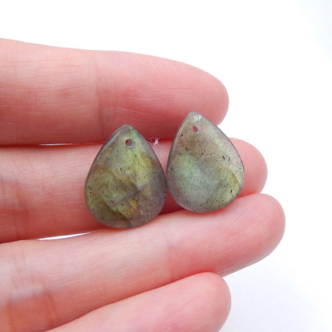 Paire de boucles d'oreilles en forme de larme de labradorite de forage naturel 16X13X4mm, 2.7g