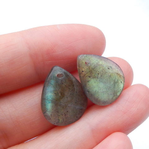 Paire de boucles d'oreilles en forme de larme de labradorite de forage naturel 16X13X4mm, 2.7g