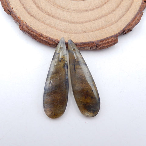 Paire de boucles d'oreilles en forme de larme de labradorite de forage naturel 32X10X4mm, 4.2g