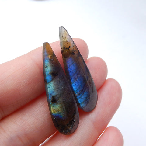 Paire de boucles d'oreilles en forme de larme de labradorite de forage naturel 32X10X4mm, 4.2g