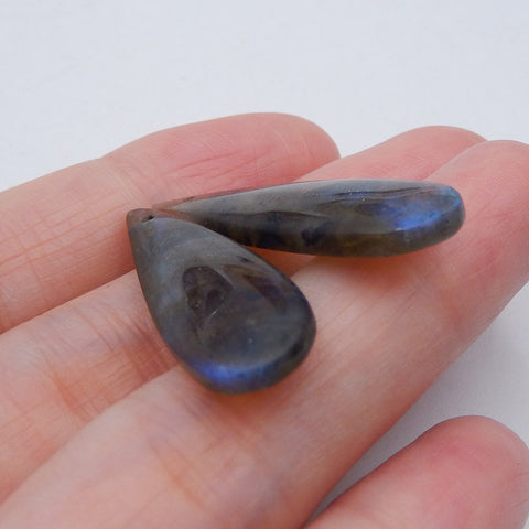 Paire de boucles d'oreilles en forme de larme de labradorite de forage naturel 32X10X4mm, 4.2g