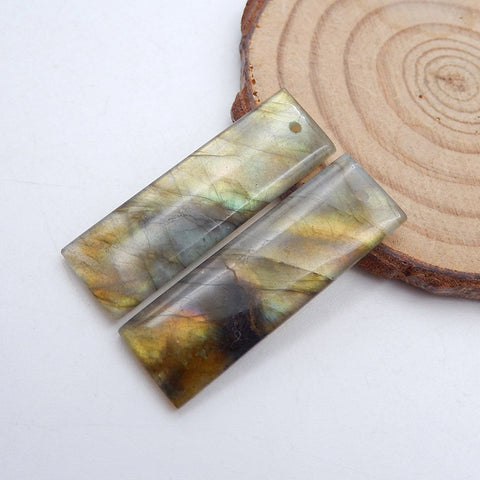 Paire de Boucles d'Oreilles Rectangle en Labradorite Naturelle 37X9X5mm,4.6g