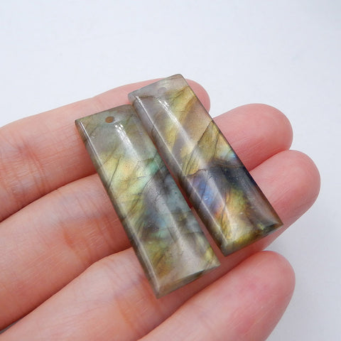 Paire de Boucles d'Oreilles Rectangle en Labradorite Naturelle 37X9X5mm,4.6g