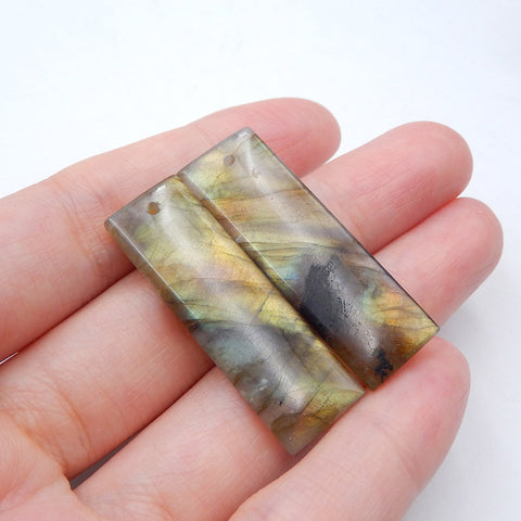 Paire de Boucles d'Oreilles Rectangle en Labradorite Naturelle 37X9X5mm,4.6g