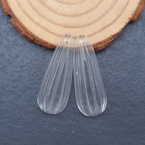 Paire de pierres de boucles d'oreilles en quartz blanc sculptées à la main, 35x13x6 mm, 7,0 g