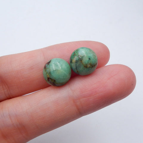 天然 Chrysocolla 宝石凸圆形一对，10x5mm，1.8g