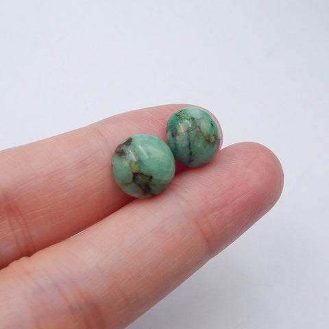 天然 Chrysocolla 宝石凸圆形一对，10x5mm，1.8g