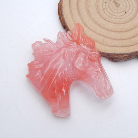 Volcano Cherry Quncortz Carved horse head Pendant Bead 43x40x9mm, 19.4g