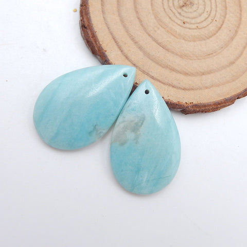 Paire de Boucles d'Oreilles Percées en Amazonite Naturelle, 32X20X5mm, 10g