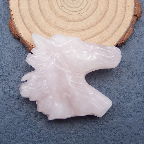 Natural Rose Quartz Carved horse head Pendant Bead 43x40x9mm, 26.7g