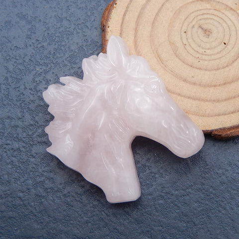 Natural Rose Quartz Carved horse head Pendant Bead 43x40x9mm, 26.7g