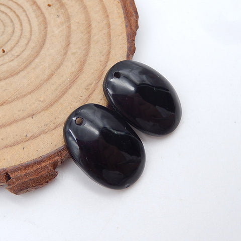 Paire de boucles d'oreilles ovales en pierres précieuses d'obsidienne naturelle, 18 x 13 x 4 mm, 3,2 g