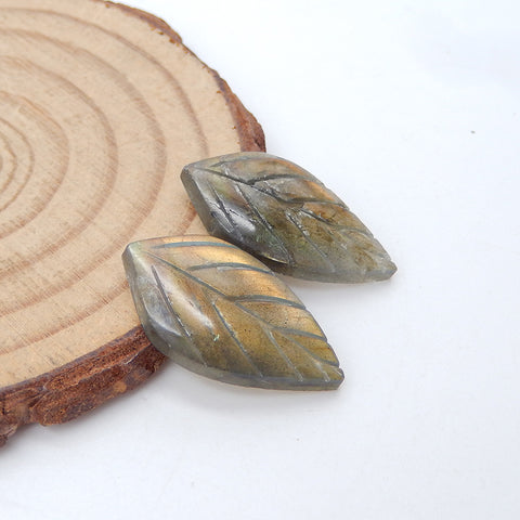 Natural Labradorite Carved leaf Cabochons Paired 24x13x4mm, 3.8g