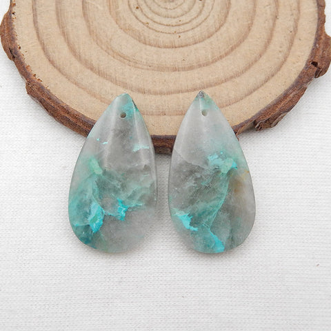 Paire de Boucles d'Oreilles en Pierres Précieuses Chrysocolle Naturelle, 28x15x5mm 6.5g