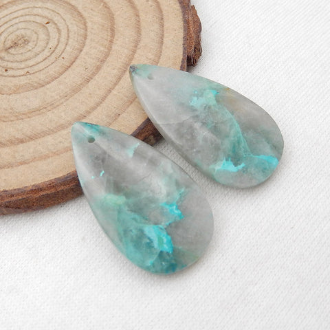 Paire de Boucles d'Oreilles en Pierres Précieuses Chrysocolle Naturelle, 28x15x5mm 6.5g