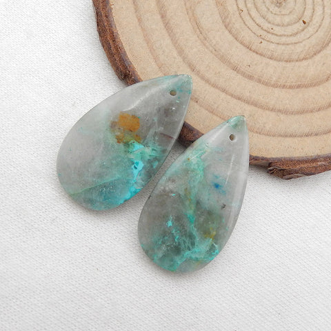 Paire de Boucles d'Oreilles en Pierres Précieuses Chrysocolle Naturelle, 28x15x5mm 6.5g