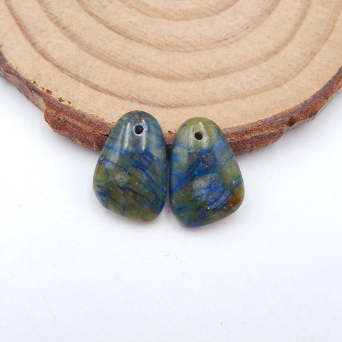 Paire de boucles d'oreilles percées en chrysocolle verte naturelle, 14 x 10 x 4 mm, 1,7 g