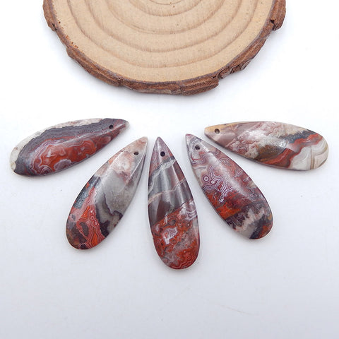 5 PCS Natural Crazy Lace Agate Pendant Beads,34x12x4mm, 14.1g