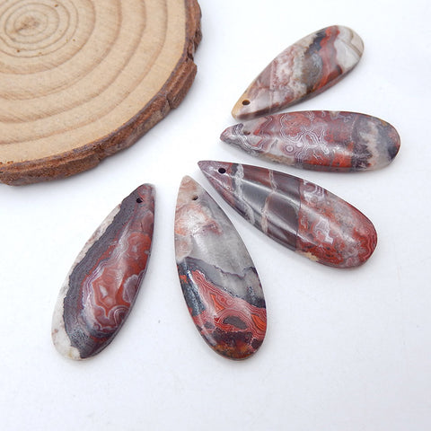 5 PCS Natural Crazy Lace Agate Pendant Beads,34x12x4mm, 14.1g