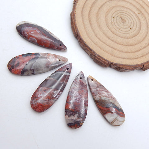 5 PCS Natural Crazy Lace Agate Pendant Beads,34x12x4mm, 14.1g