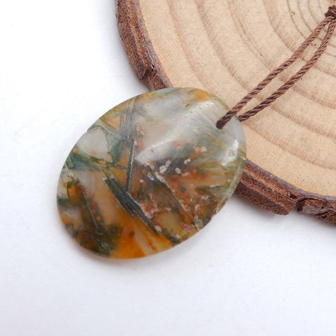 Perle pendentif en agate mousse naturelle, 25 x 19 x 3 mm, 2,8 g