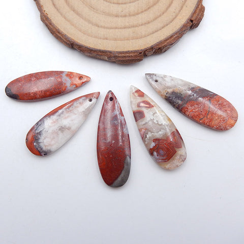 5 PCS Natural Crazy Lace Agate Pendant Beads 35x12x4mm, 33x13x4mm, 14.5g