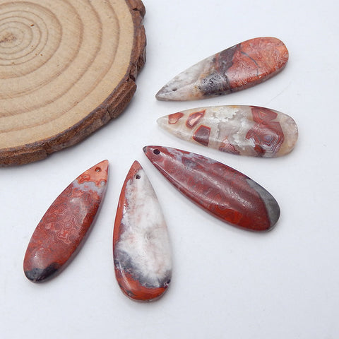 5 PCS Natural Crazy Lace Agate Pendant Beads 35x12x4mm, 33x13x4mm, 14.5g