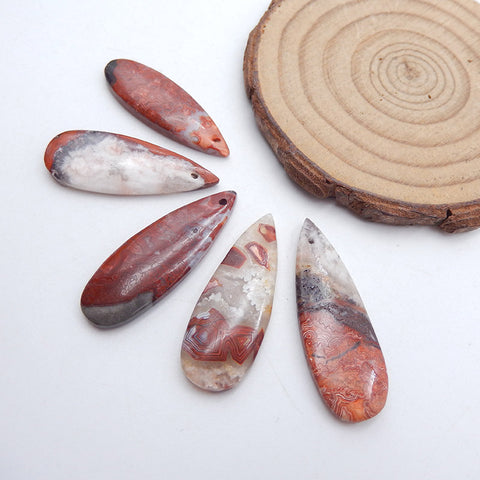 5 PCS Natural Crazy Lace Agate Pendant Beads 35x12x4mm, 33x13x4mm, 14.5g