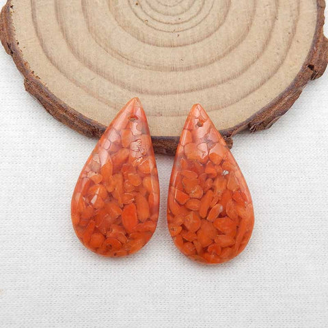 Bijoux faits à la main ! Perles de boucles d'oreilles en pierres précieuses de corail, paire de boucles d'oreilles en pierre percée, 29 x 15 x 5 mm, 5,4 g